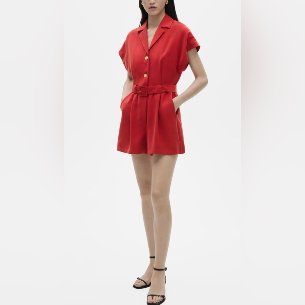 NWT Mango Notched Collar Short Sleeve Belted Romper